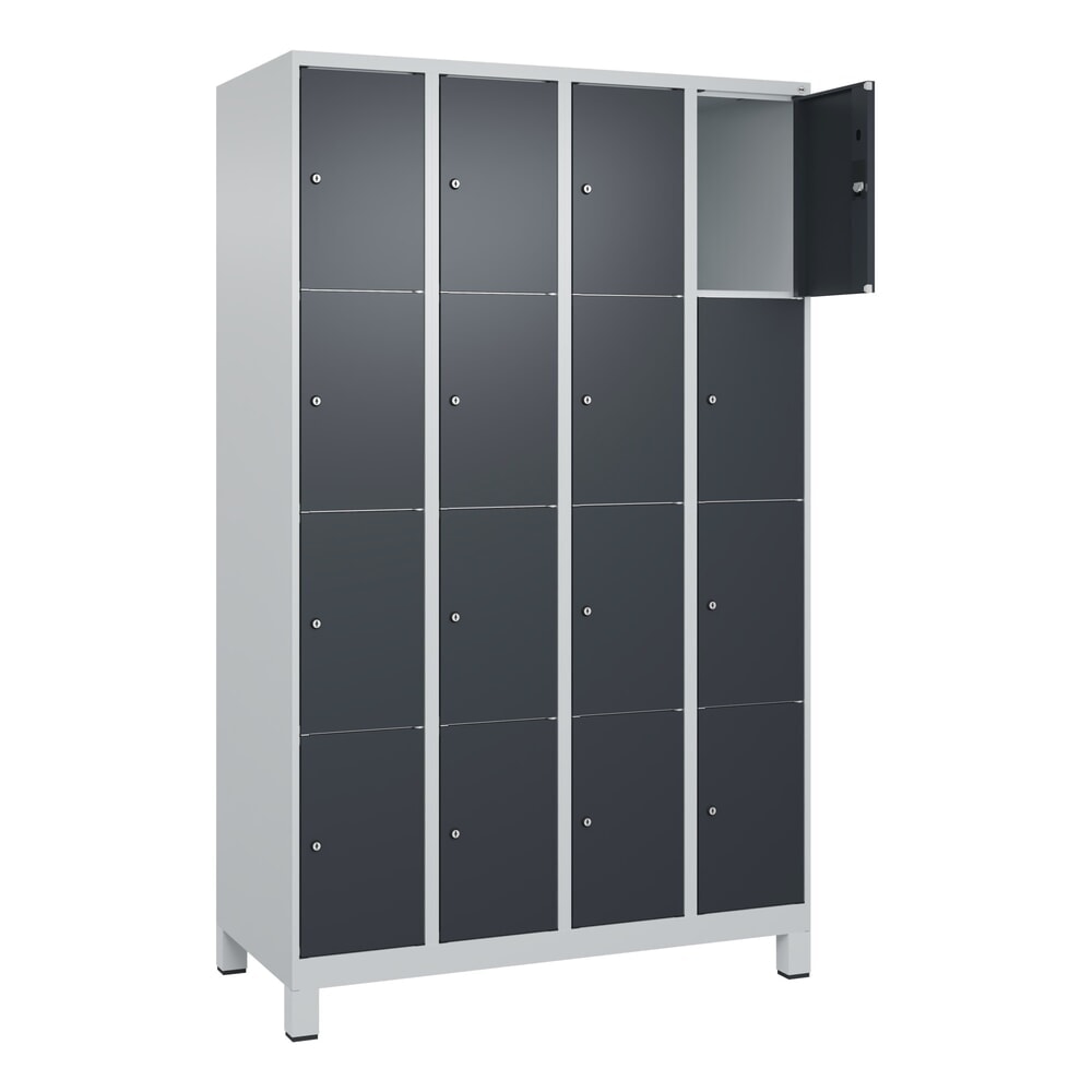 Produktabbildung: C+P Schliessfachschrank Classic PLUS, Füsse, 4 Abteile, HxBxT 1.950 x 1.200 x 500 mm, lichtgrau, anthrazitgrau, 16 Fächer, Zylinderschloss