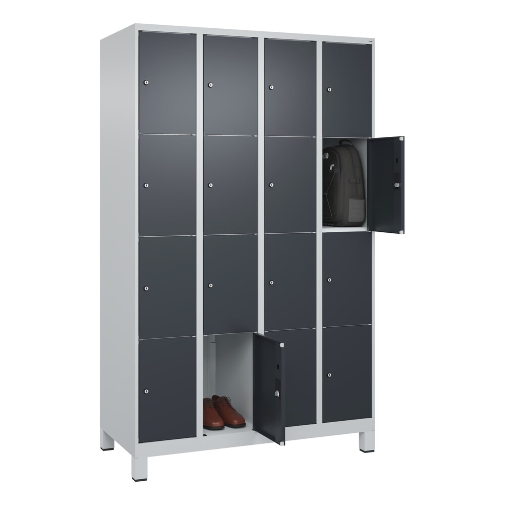 Produktabbildung Nr. 10: C+P Schliessfachschrank Classic PLUS, Füsse, 4 Abteile, HxBxT 1.950 x 1.200 x 500 mm, lichtgrau, anthrazitgrau, 16 Fächer, Zylinderschloss