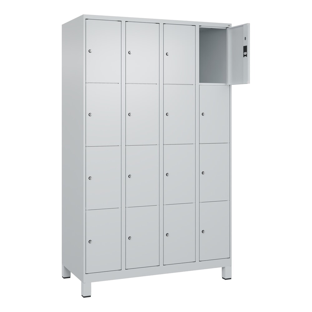 Illustration du produit: C+P Schließfachschrank Classic PLUS, Füße, 4 Abteile, HxBxT 1.950 x 1.200 x 500 mm, lichtgrau, lichtgrau, 16 Fächer, Zylinderschloss