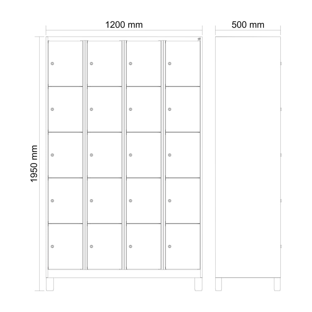 N° de l'image du produit 8 : C+P Schließfachschrank Classic PLUS, Füße, 4 Abteile, HxBxT 1.950 x 1.200 x 500 mm, anthrazitgrau, anthrazitgrau, 20 Fächer, Zylinderschloss