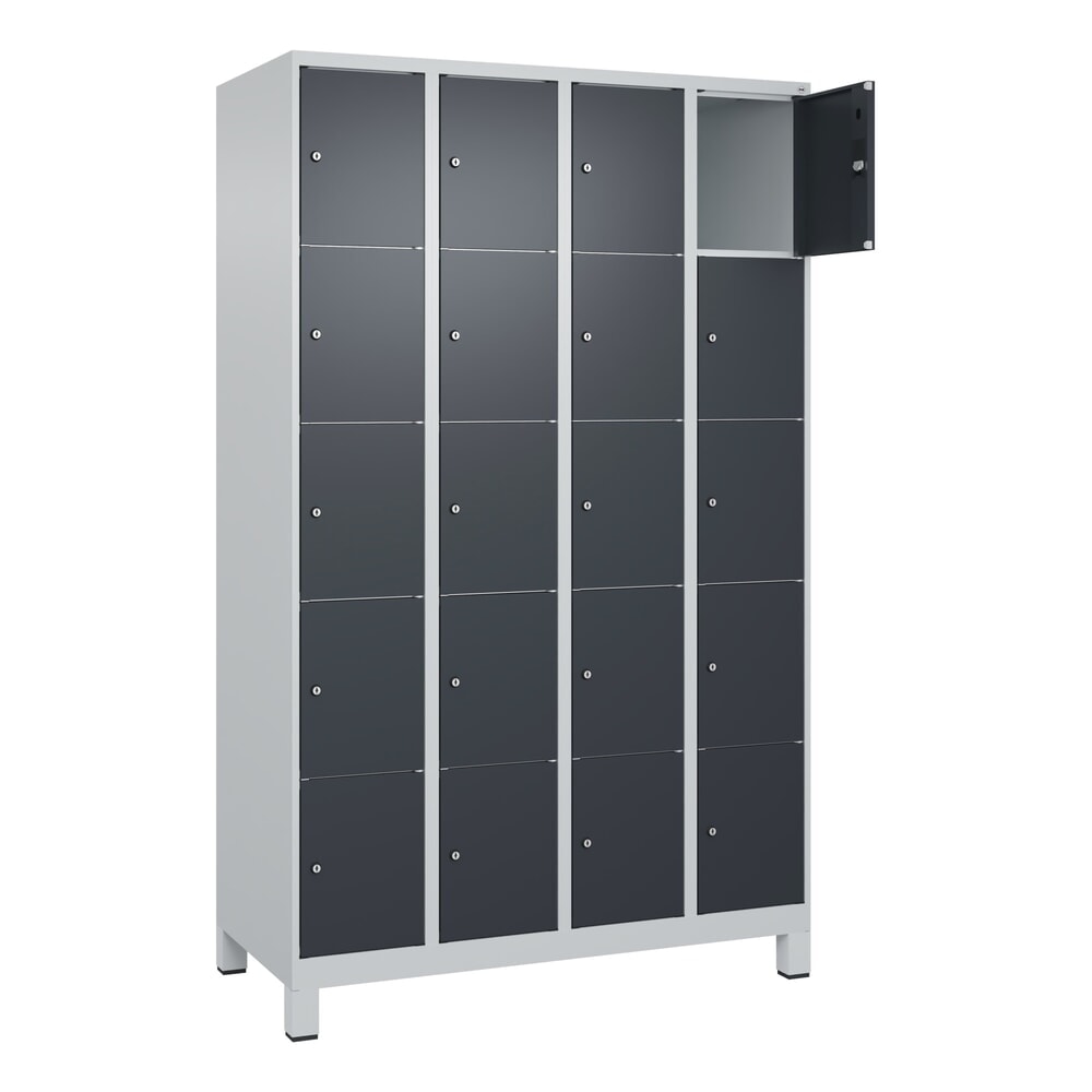 Illustration du produit: C+P Schließfachschrank Classic PLUS, Füße, 4 Abteile, HxBxT 1.950 x 1.200 x 500 mm, lichtgrau, anthrazitgrau, 20 Fächer, Zylinderschloss