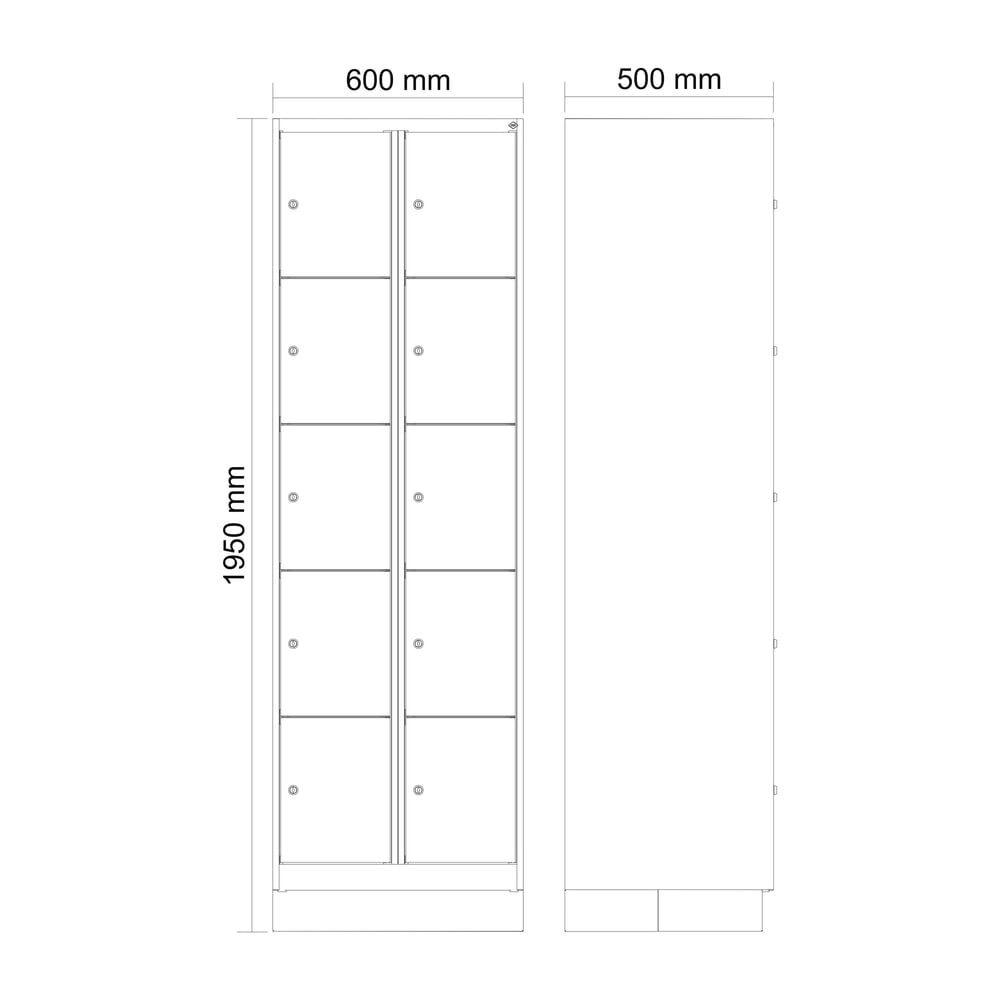N° de l'image du produit 8 : C+P Schließfachschrank Classic PLUS, Sockel, 2 Abteile, HxBxT 1.950 x 600 x 500 mm, lichtgrau, enzianblau, 10 Fächer, Zylinderschloss