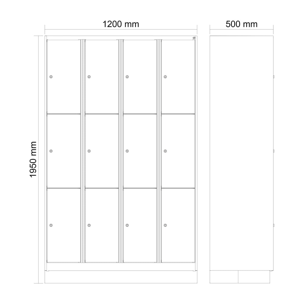 N° de l'image du produit 8 : C+P Schließfachschrank Classic PLUS, Sockel, 4 Abteile, HxBxT 1.950 x 1.200 x 500 mm, lichtgrau, clowngrün, 12 Fächer, Zylinderschloss