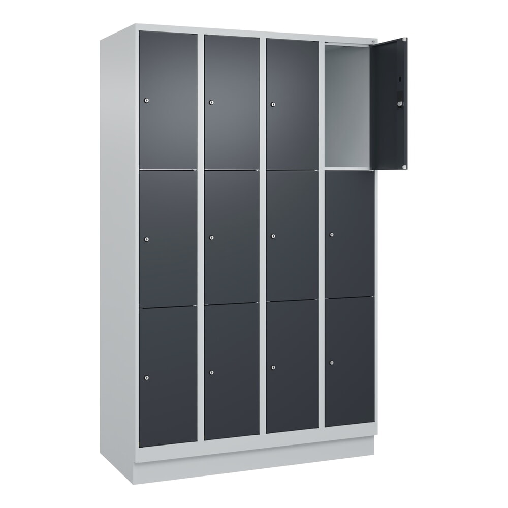 N° de l'image du produit 1 : C+P Schließfachschrank Classic PLUS, Sockel, 4 Abteile, HxBxT 1.950 x 1.200 x 500 mm, lichtgrau, anthrazitgrau, 12 Fächer, Zylinderschloss