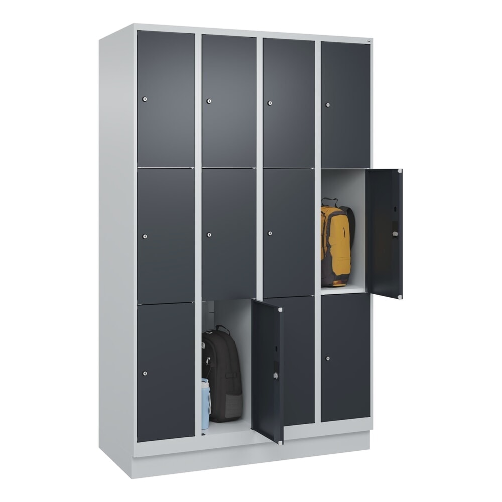 N° de l'image du produit 10 : C+P Schließfachschrank Classic PLUS, Sockel, 4 Abteile, HxBxT 1.950 x 1.200 x 500 mm, lichtgrau, anthrazitgrau, 12 Fächer, Zylinderschloss