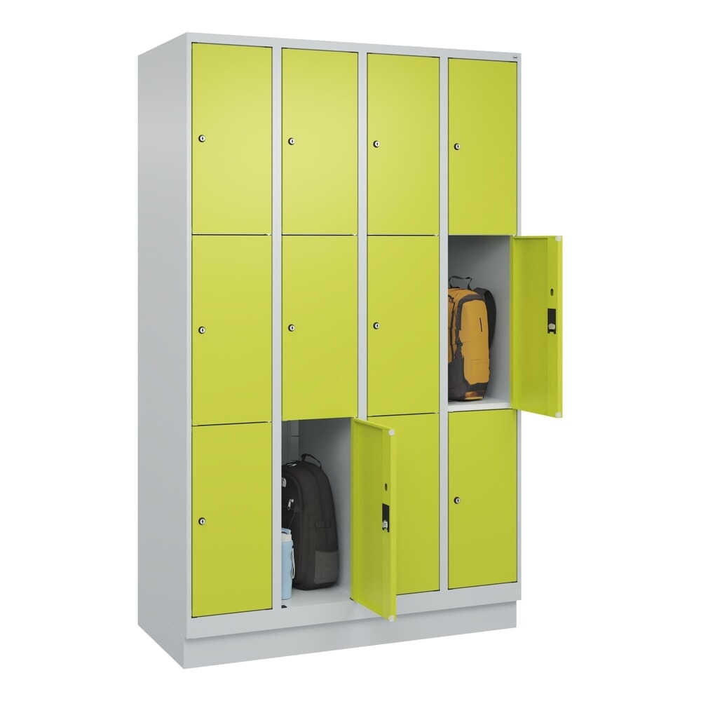 N° de l'image du produit 10 : C+P Schließfachschrank Classic PLUS, Sockel, 4 Abteile, HxBxT 1.950 x 1.200 x 500 mm, lichtgrau, clowngrün, 12 Fächer, Zylinderschloss