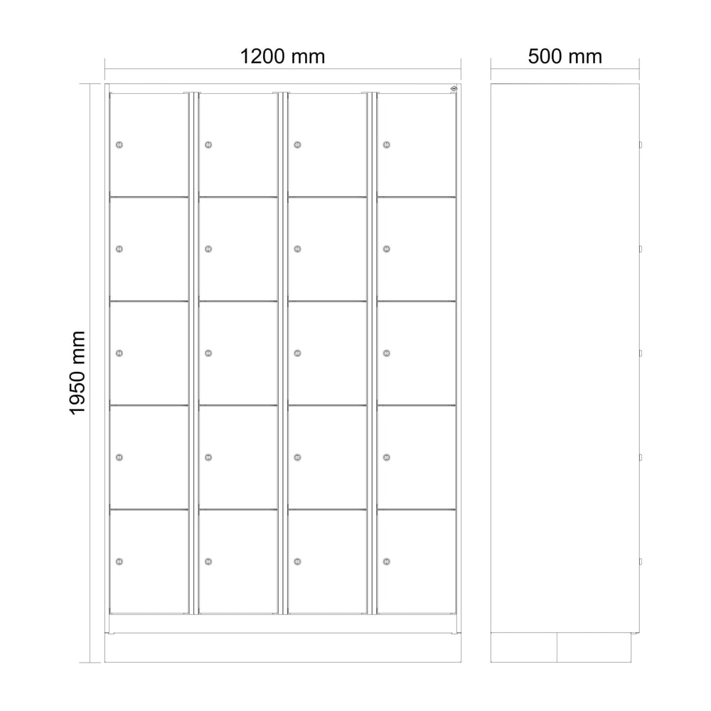 N° de l'image du produit 8 : C+P Schließfachschrank Classic PLUS, Sockel, 4 Abteile, HxBxT 1.950 x 1.200 x 500 mm, lichtgrau, enzianblau, 20 Fächer, Zylinderschloss