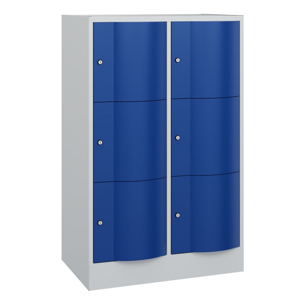 Produktabbildung: C+P Schliessfachschrank mit "rabaukensicheren" Türen, 2 x 3 Fächer, HxBxT 1.225 x 770 x 540 mm, lichtgrau, enzianblau