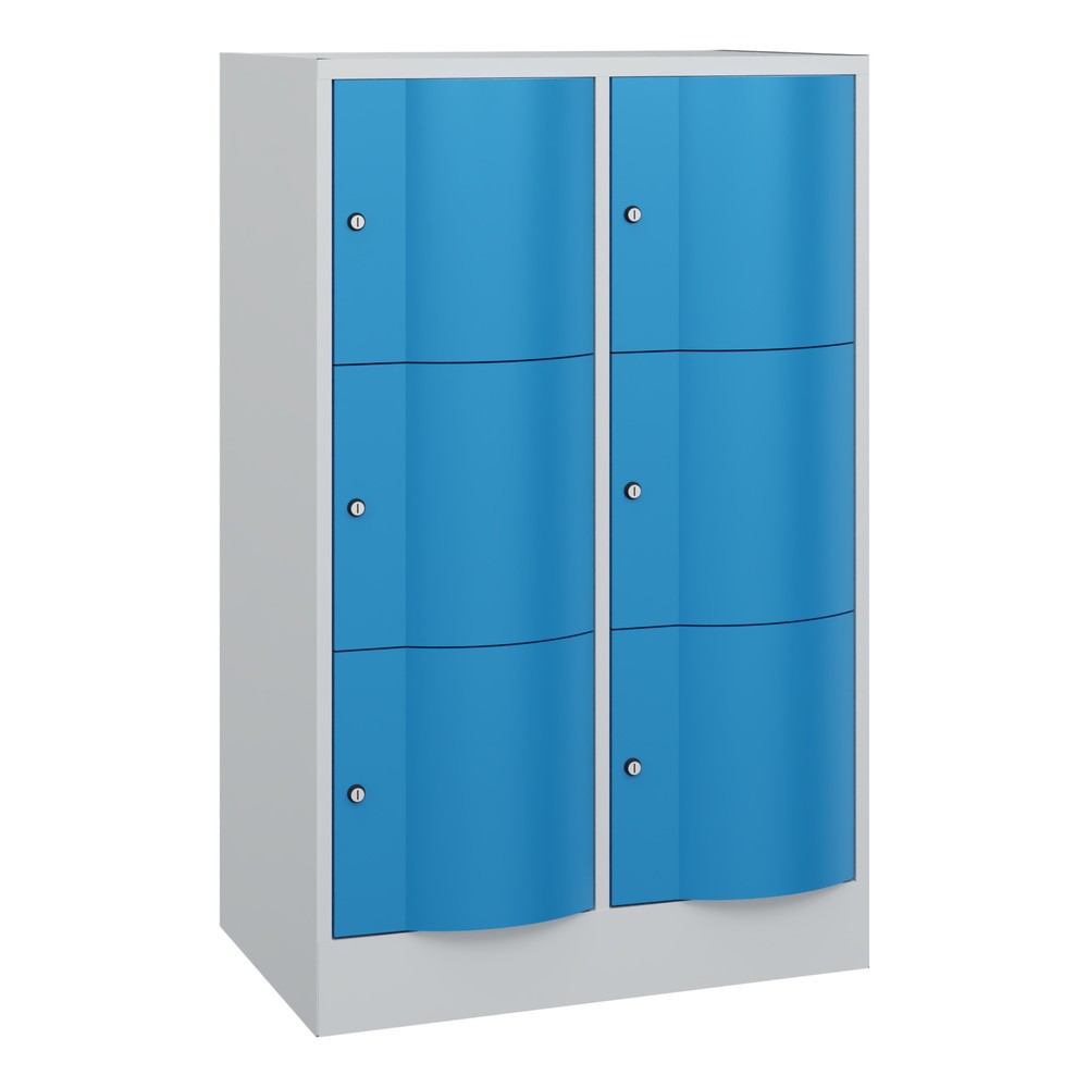 Produktabbildung Nr. 1: C+P Schliessfachschrank mit "rabaukensicheren" Türen, 2 x 3 Fächer, HxBxT 1.225 x 770 x 540 mm, lichtgrau, lichtblau