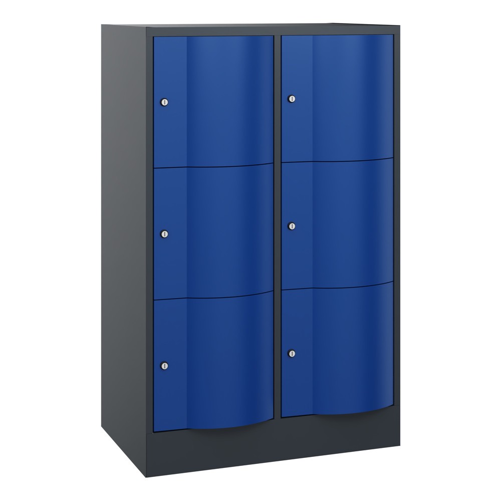 Produktabbildung: C+P Schliessfachschrank mit "rabaukensicheren" Türen, 2 x 3 Fächer, HxBxT 1.225 x 770 x 540 mm, anthrazitgrau, enzianblau