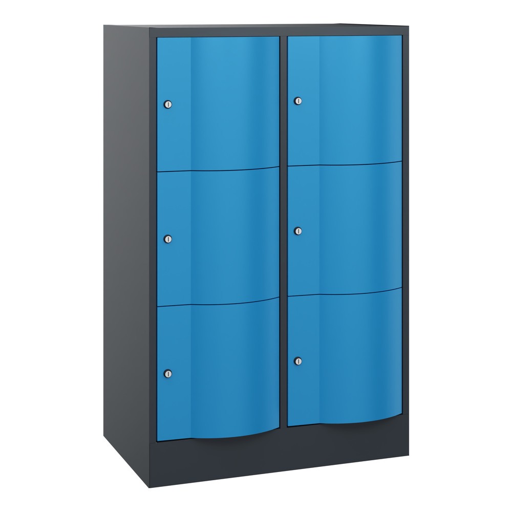 Produktabbildung Nr. 1: C+P Schliessfachschrank mit "rabaukensicheren" Türen, 2 x 3 Fächer, HxBxT 1.225 x 770 x 540 mm, anthrazitgrau, lichtblau