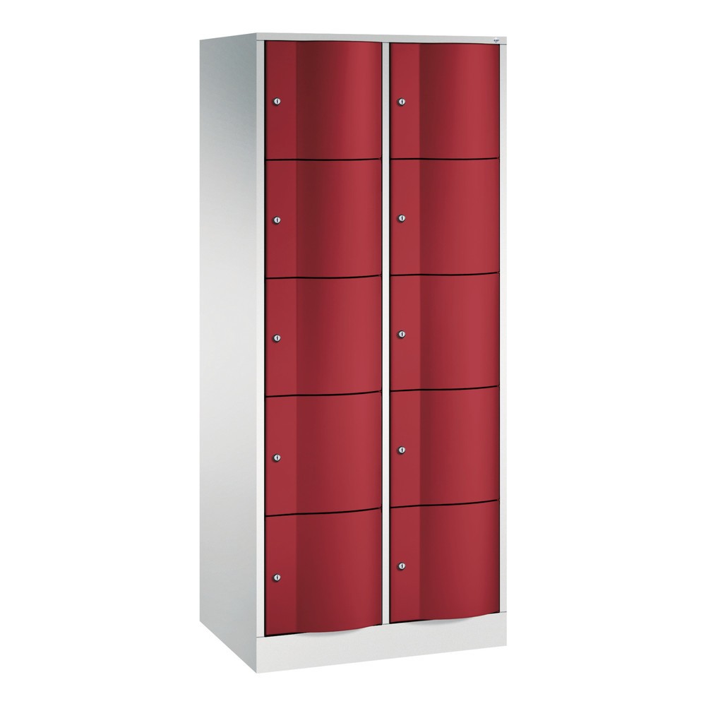 Produktabbildung: C+P Schliessfachschrank mit 'rabaukensicheren' Türen, 2 x 5 Fächer, HxBxT 1.950 x 770 x 540 mm, lichtgrau, rubinrot