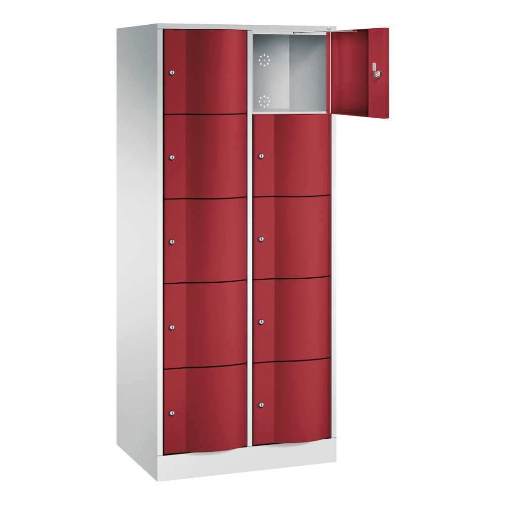 Produktabbildung Nr. 3: C+P Schliessfachschrank mit 'rabaukensicheren' Türen, 2 x 5 Fächer, HxBxT 1.950 x 770 x 540 mm, lichtgrau, rubinrot