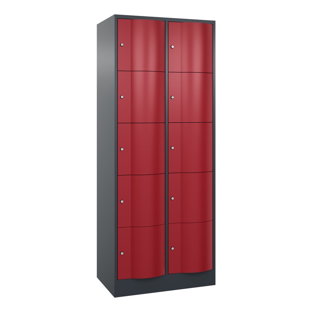 Produktabbildung Nr. 1: C+P Schliessfachschrank mit 'rabaukensicheren' Türen, 2 x 5 Fächer, HxBxT 1.950 x 770 x 540 mm, anthrazitgrau, rubinrot