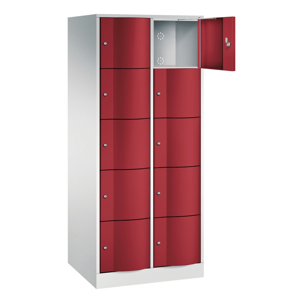 Produktabbildung Nr. 2: C+P Schliessfachschrank mit "rabaukensicheren" Türen, 2 x 5 Fächer, HxBxT 1.950 x 770 x 640 mm, lichtgrau, rubinrot