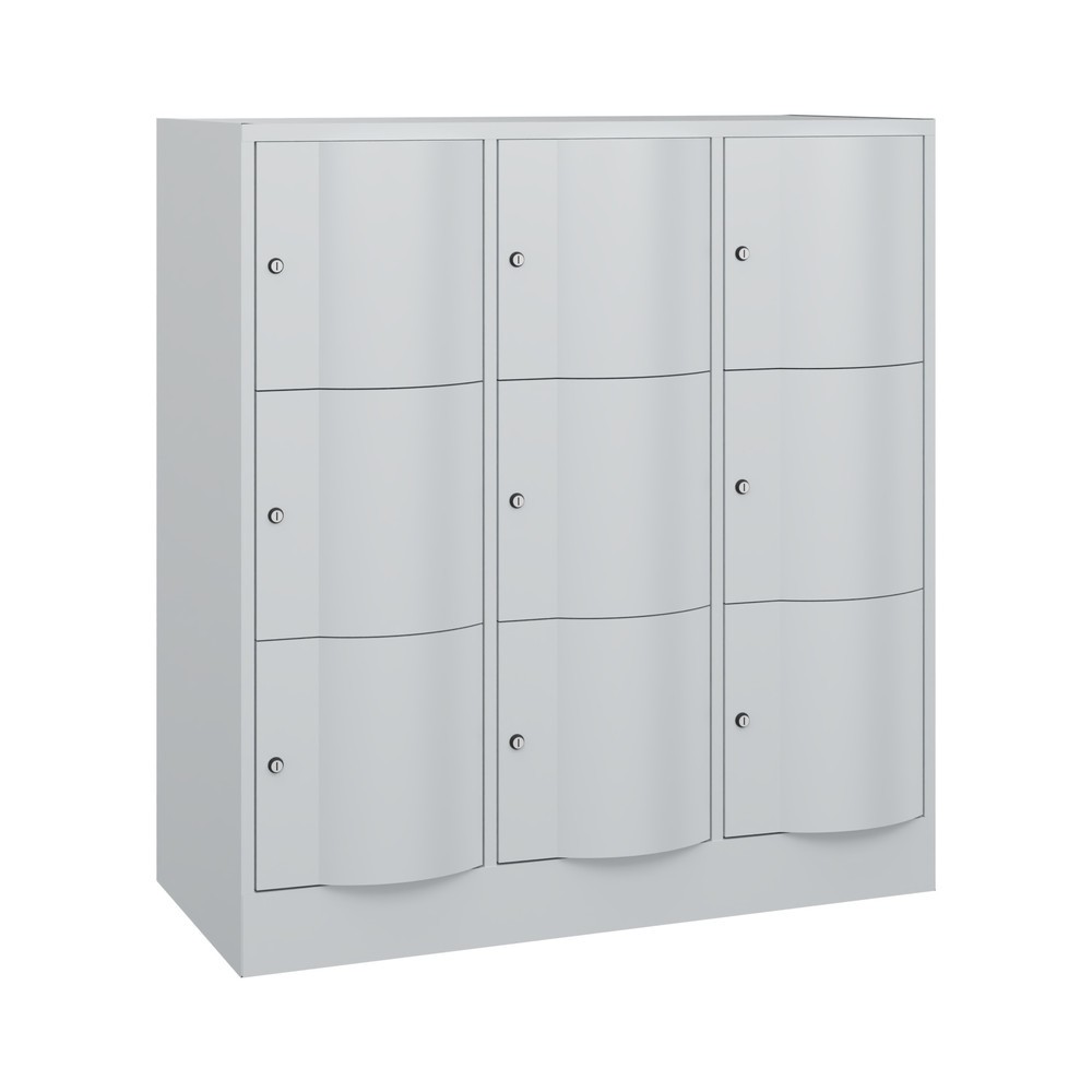 Produktabbildung: C+P Schliessfachschrank mit "rabaukensicheren" Türen, 3 x 3 Fächer, HxBxT 1.225 x 1.150 x 540 mm, lichtgrau, lichtgrau