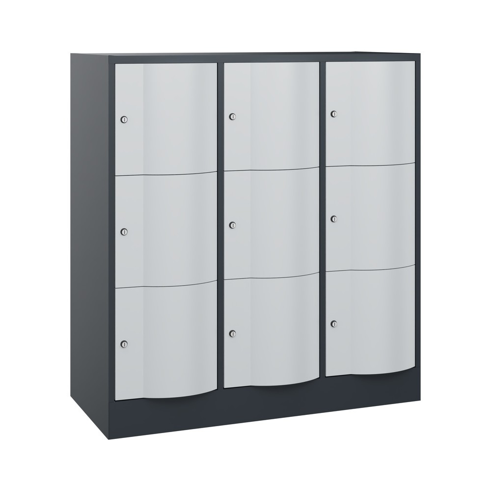 Produktabbildung: C+P Schliessfachschrank mit "rabaukensicheren" Türen, 3 x 3 Fächer, HxBxT 1.225 x 1.150 x 540 mm, anthrazitgrau, lichtgrau