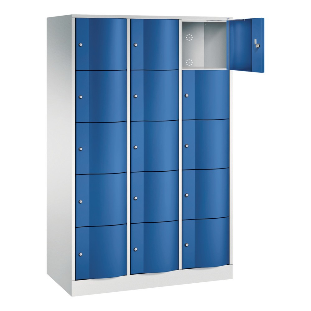 Produktabbildung Nr. 3: C+P Schliessfachschrank mit 'rabaukensicheren' Türen, 3 x 5 Fächer, HxBxT 1.950 x 1.150 x 540 mm, lichtgrau, enzianblau