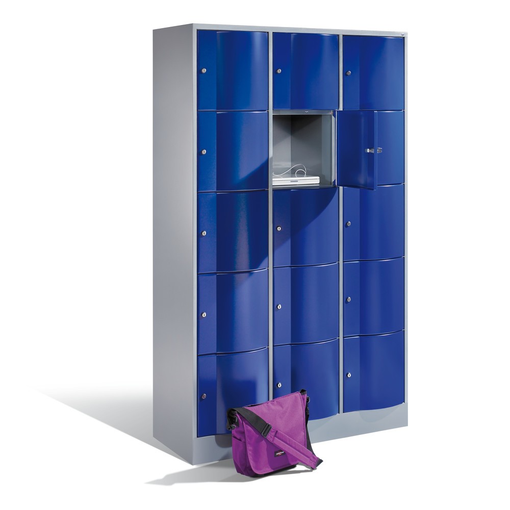 Produktabbildung Nr. 4: C+P Schliessfachschrank mit 'rabaukensicheren' Türen, 3 x 5 Fächer, HxBxT 1.950 x 1.150 x 540 mm, lichtgrau, enzianblau