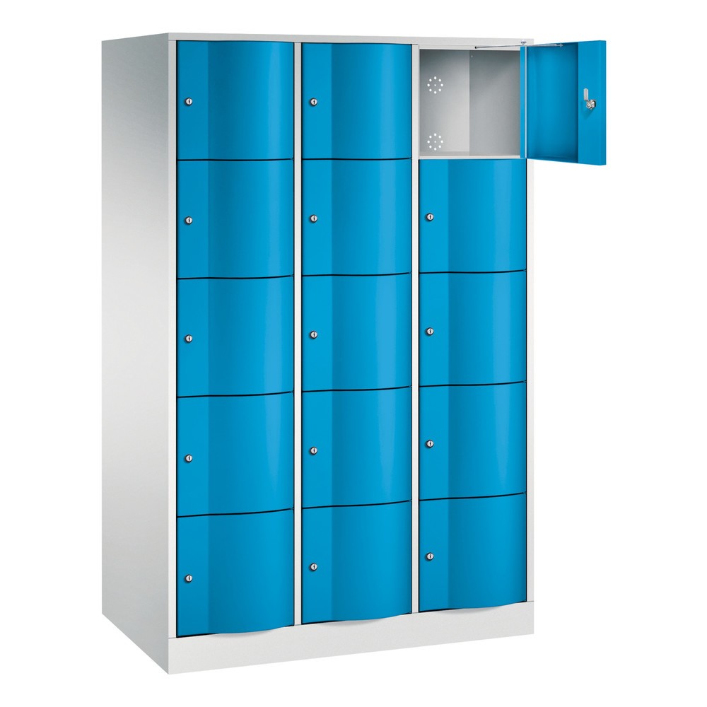 Produktabbildung Nr. 3: C+P Schliessfachschrank mit 'rabaukensicheren' Türen, 3 x 5 Fächer, HxBxT 1.950 x 1.150 x 640 mm, lichtgrau, lichtblau