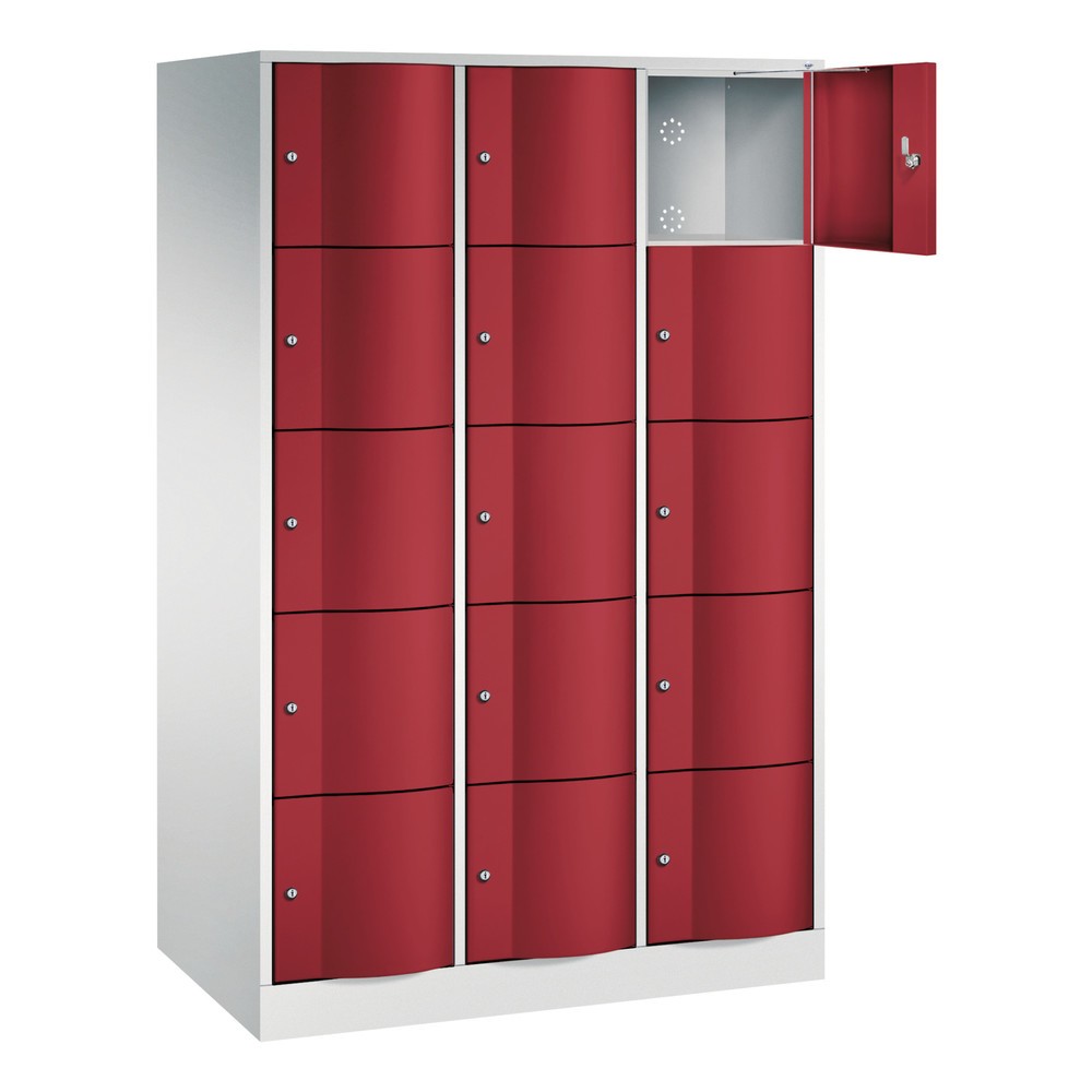 Produktabbildung Nr. 3: C+P Schliessfachschrank mit 'rabaukensicheren' Türen, 3 x 5 Fächer, HxBxT 1.950 x 1.150 x 640 mm, lichtgrau, rubinrot
