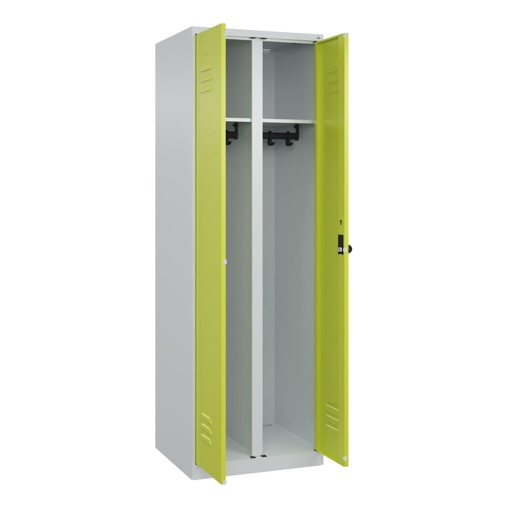 Illustration du produit: C+P Schwarz-Weiß-Spind Classic PLUS, 2 Abteile, HxBxT 1.850 x 600 x 500 mm, lichtgrau, clowngrün, für Vorhängeschloss