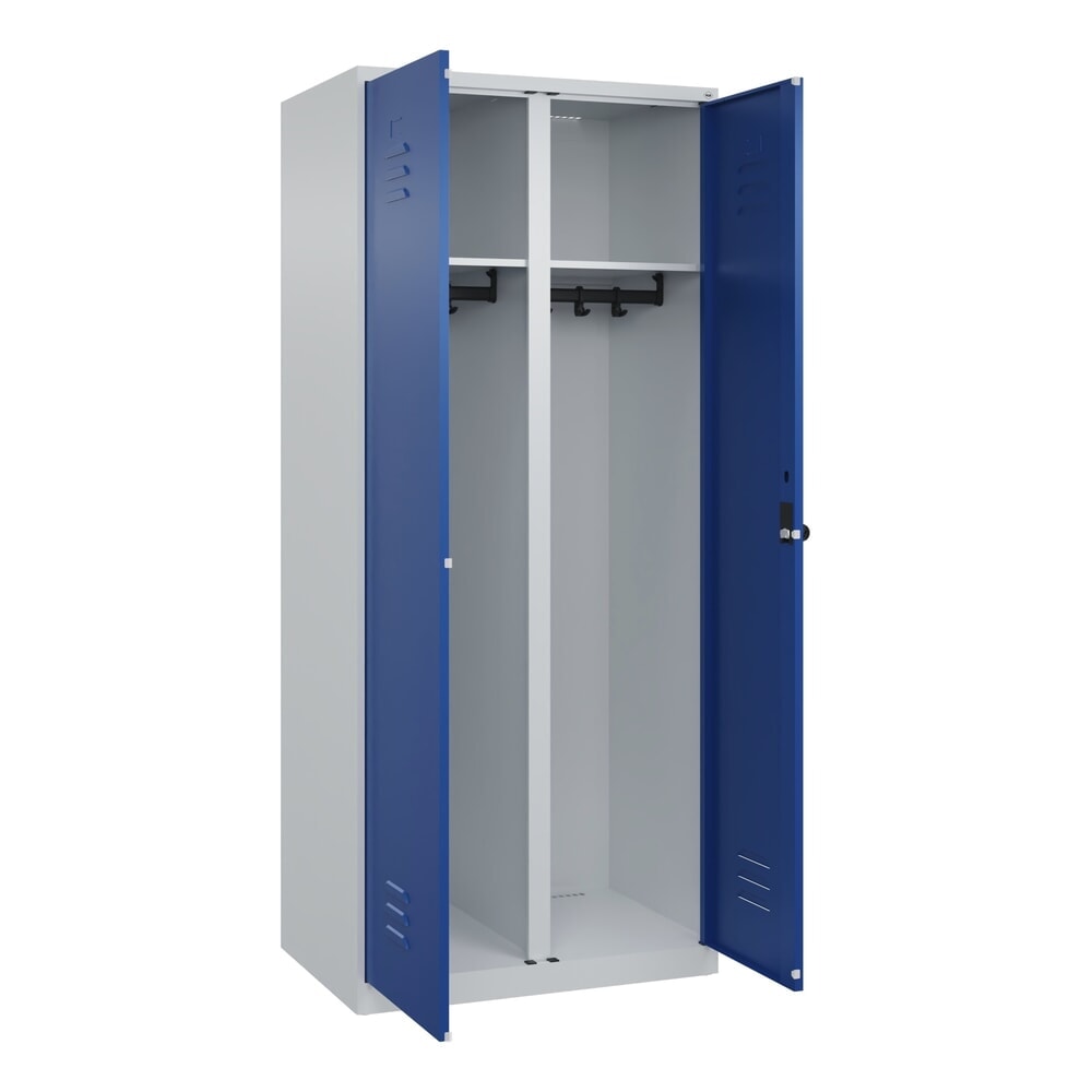 Produktabbildung Nr. 1: C+P Schwarz-Weiss-Spind Classic PLUS, 2 Abteile, HxBxT 1.850 x 800 x 500 mm, lichtgrau, enzianblau, für Vorhängeschloss