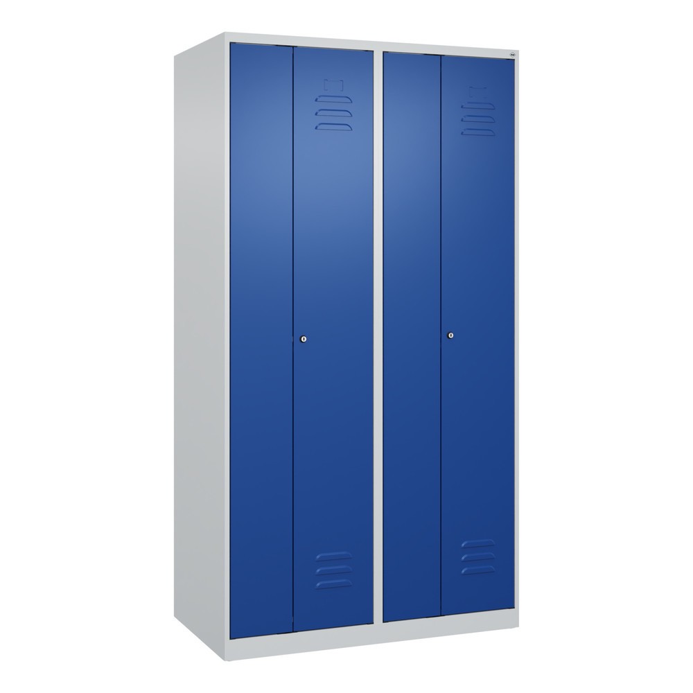 Produktabbildung: C+P Schwarz-Weiss-Spind Classic PLUS, 4 Abteile, HxBxT 1.850 x 1.000 x 500 mm, lichtgrau, enzianblau, Zylinderschloss