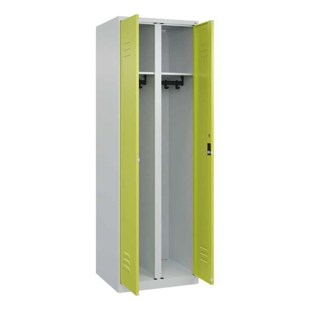 Illustration du produit: C+P Schwarz-Weiß-Spind Classic PLUS, 2 Abteile, HxBxT 1.850 x 600 x 500 mm, lichtgrau, clowngrün, Zylinderschloss