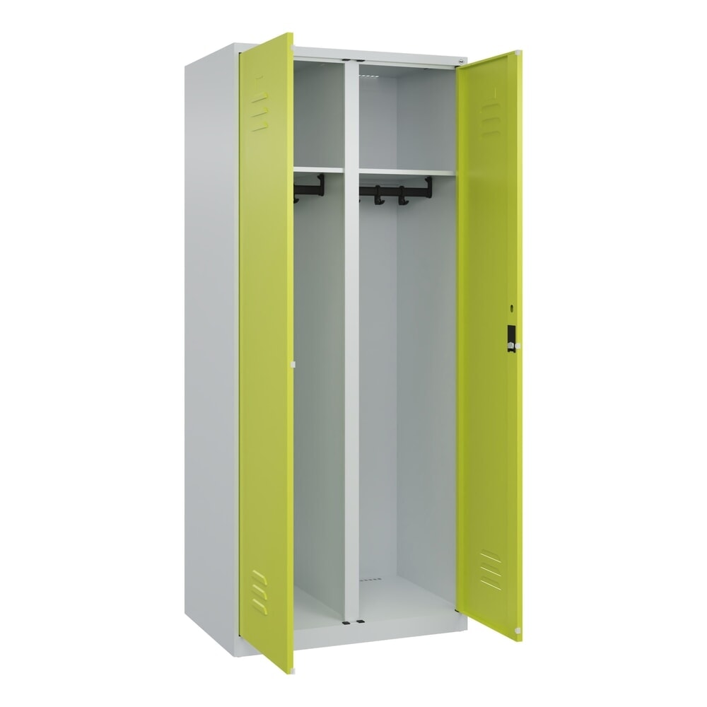 Produktabbildung: C+P Schwarz-Weiss-Spind Classic PLUS, 2 Abteile, HxBxT 1.850 x 800 x 500 mm, lichtgrau, clowngrün, Zylinderschloss
