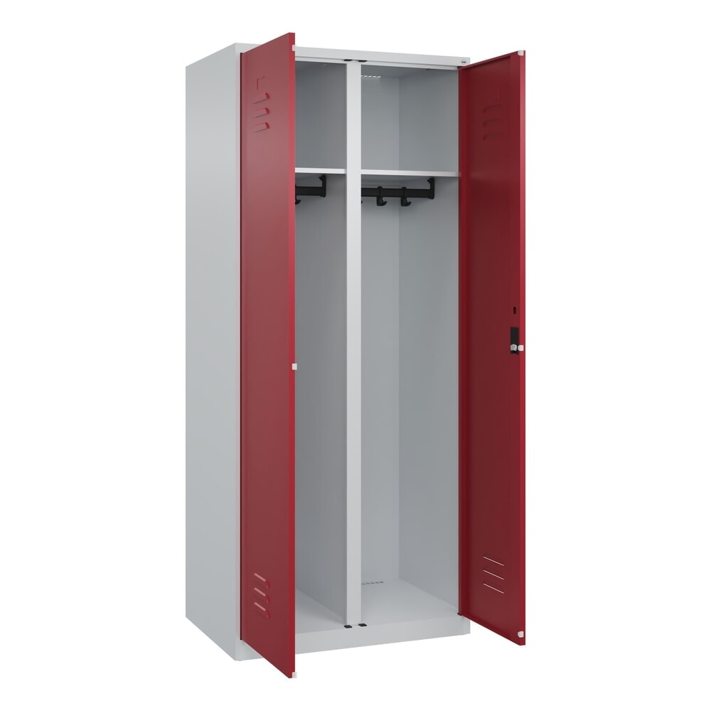 Produktabbildung: C+P Schwarz-Weiss-Spind Classic PLUS, 2 Abteile, HxBxT 1.850 x 800 x 500 mm, lichtgrau, rubinrot, Zylinderschloss