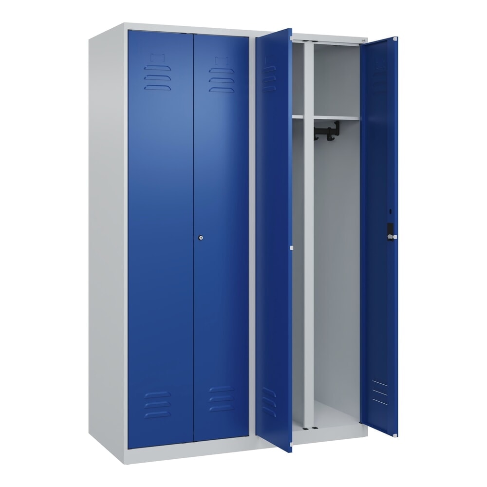 Illustration du produit: C+P Schwarz-Weiß-Spind Classic PLUS, 4 Abteile, HxBxT 1.850 x 1.200 x 500 mm, lichtgrau, enzianblau, Zylinderschloss