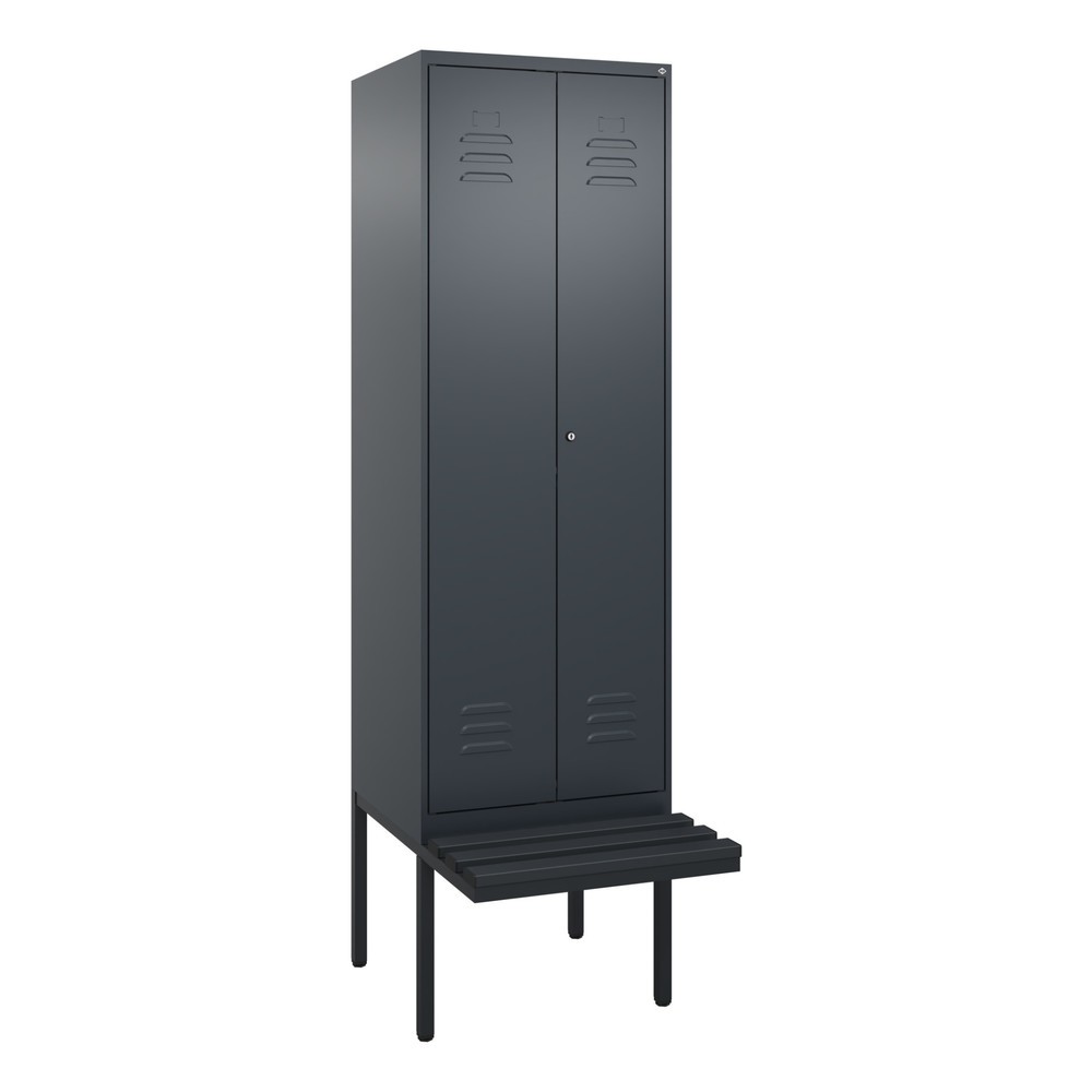 Illustration du produit: C+P Schwarz-Weiß-Spind Classic PLUS, 2 Abteile, HxBxT 2.120 x 600 x 815 mm, Zylinderschloss, auskragende Bank aus Kunststoff, anthrazitgrau, anthrazitgrau