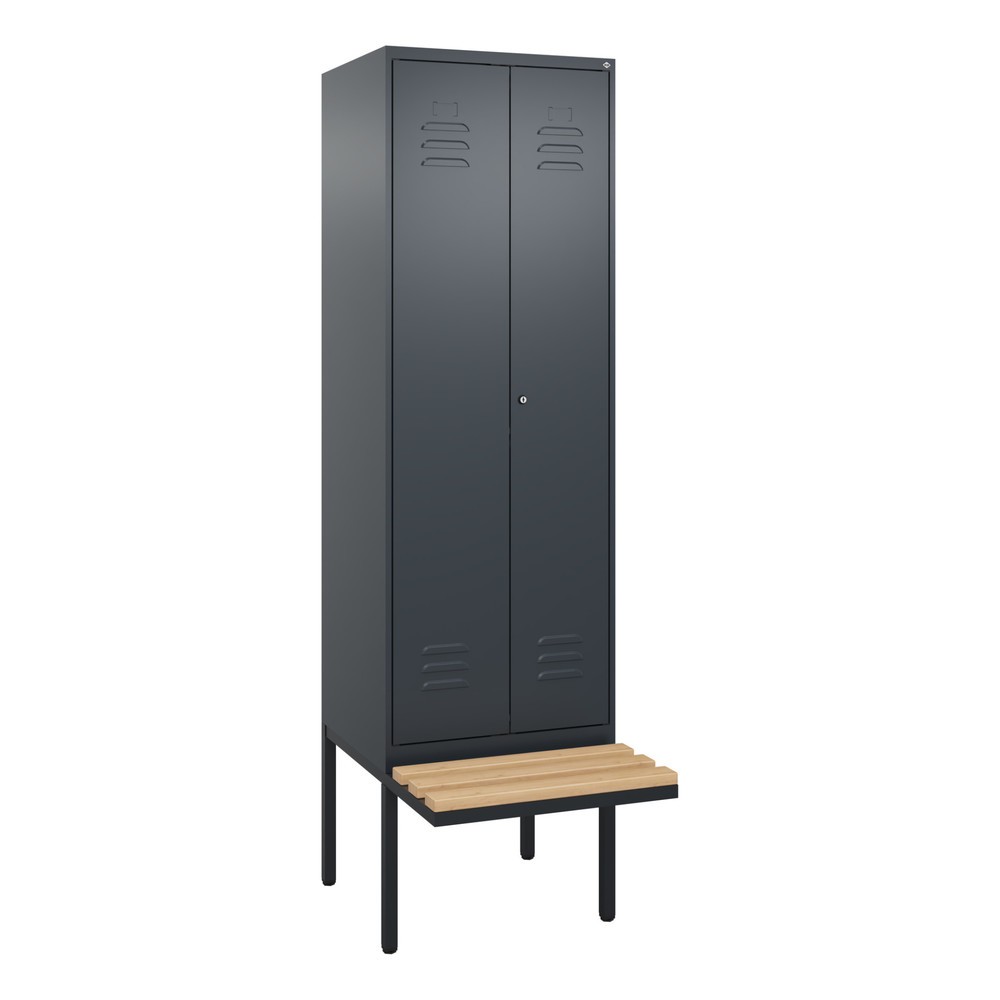Produktabbildung: C+P Schwarz-Weiss-Spind Classic PLUS, 2 Abteile, HxBxT 2.120 x 600 x 815 mm, Zylinderschloss, auskragende Bank aus Buche, anthrazitgrau, anthrazitgrau