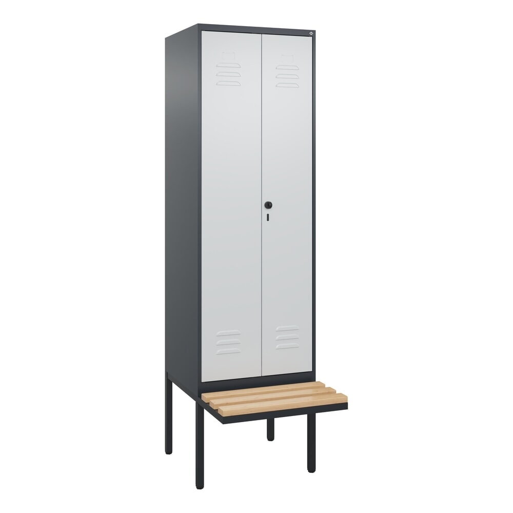 N° de l'image du produit 9 : C+P Schwarz-Weiß-Spind Classic PLUS, 2 Abteile, HxBxT 2.120 x 600 x 815 mm, für Vorhängeschloss, auskragende Bank aus Buche, anthrazitgrau, lichtgrau