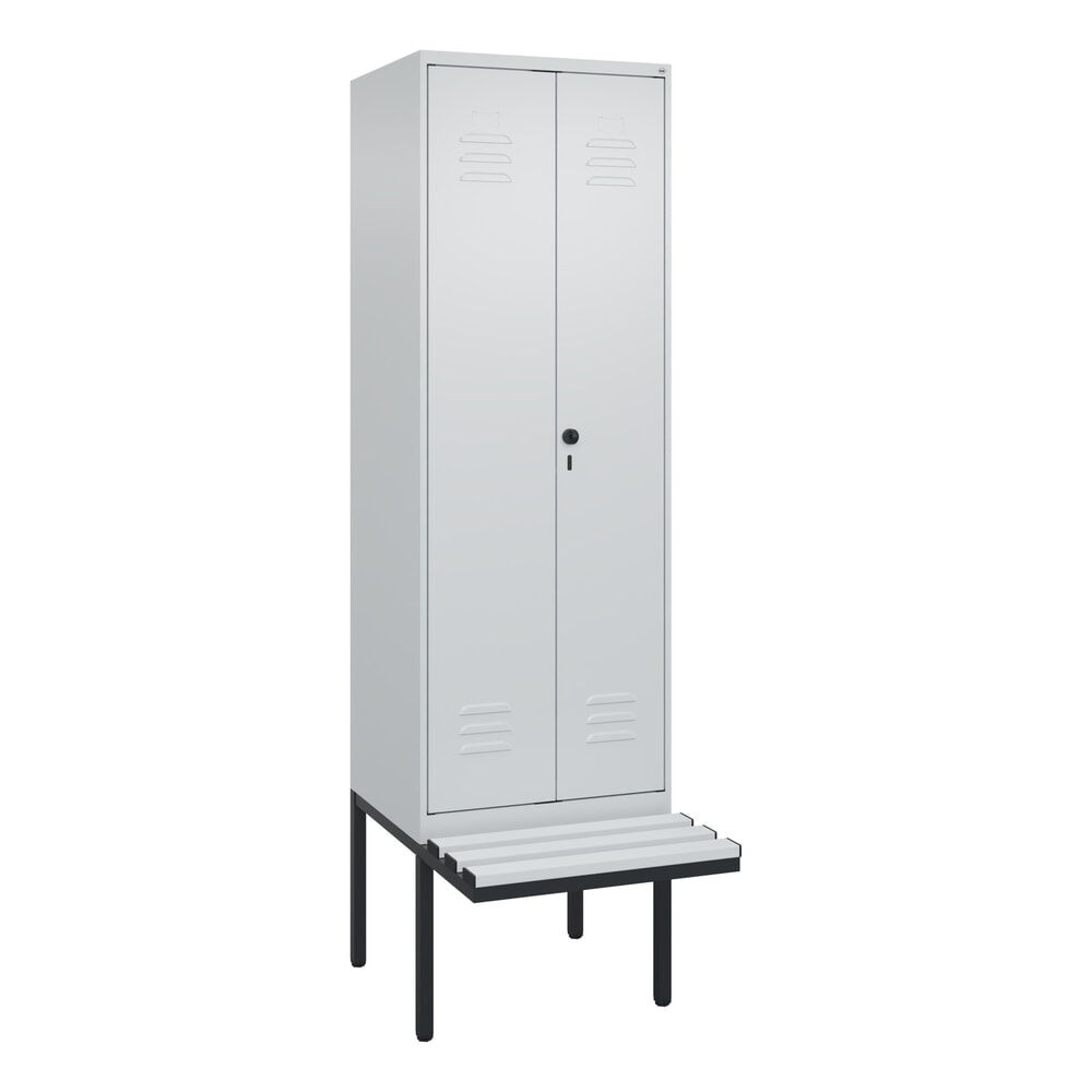 N° de l'image du produit 9 : C+P Schwarz-Weiß-Spind Classic PLUS, 2 Abteile, HxBxT 2.120 x 600 x 815 mm, für Vorhängeschloss, auskragende Bank aus Kunststoff, lichtgrau, lichtgrau