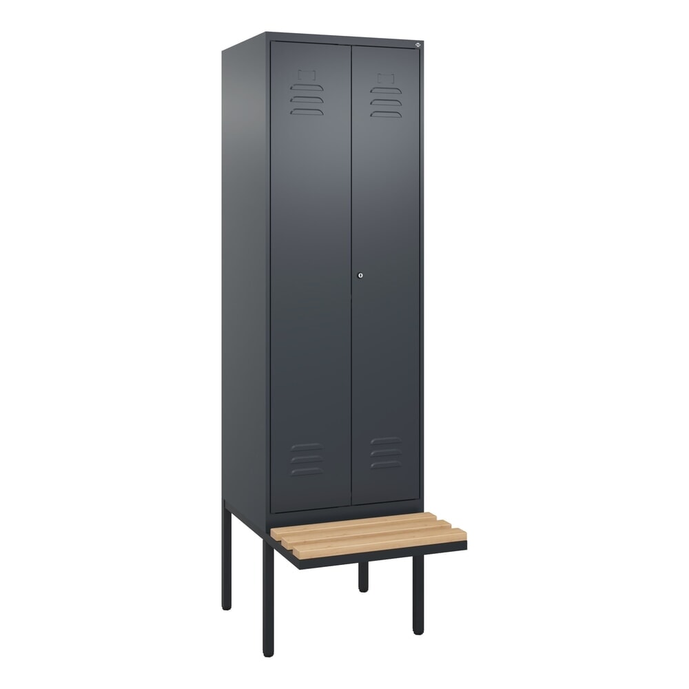 N° de l'image du produit 9 : C+P Schwarz-Weiß-Spind Classic PLUS, 2 Abteile, HxBxT 2.120 x 600 x 815 mm, Zylinderschloss, auskragende Bank aus Buche, anthrazitgrau, anthrazitgrau