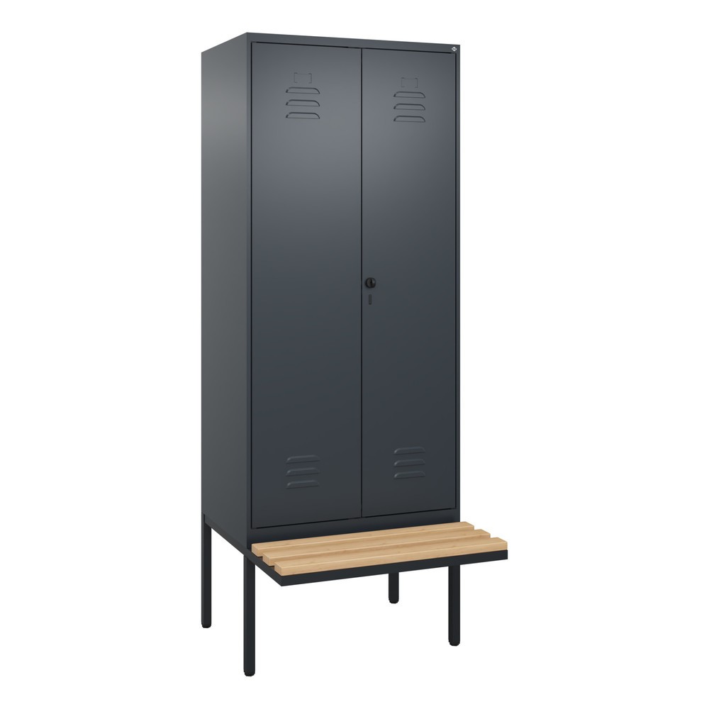 Illustration du produit: C+P Schwarz-Weiß-Spind Classic PLUS, 2 Abteile, HxBxT 2.120 x 800 x 815 mm, für Vorhängeschloss, auskragende Bank aus Buche, anthrazitgrau, anthrazitgrau
