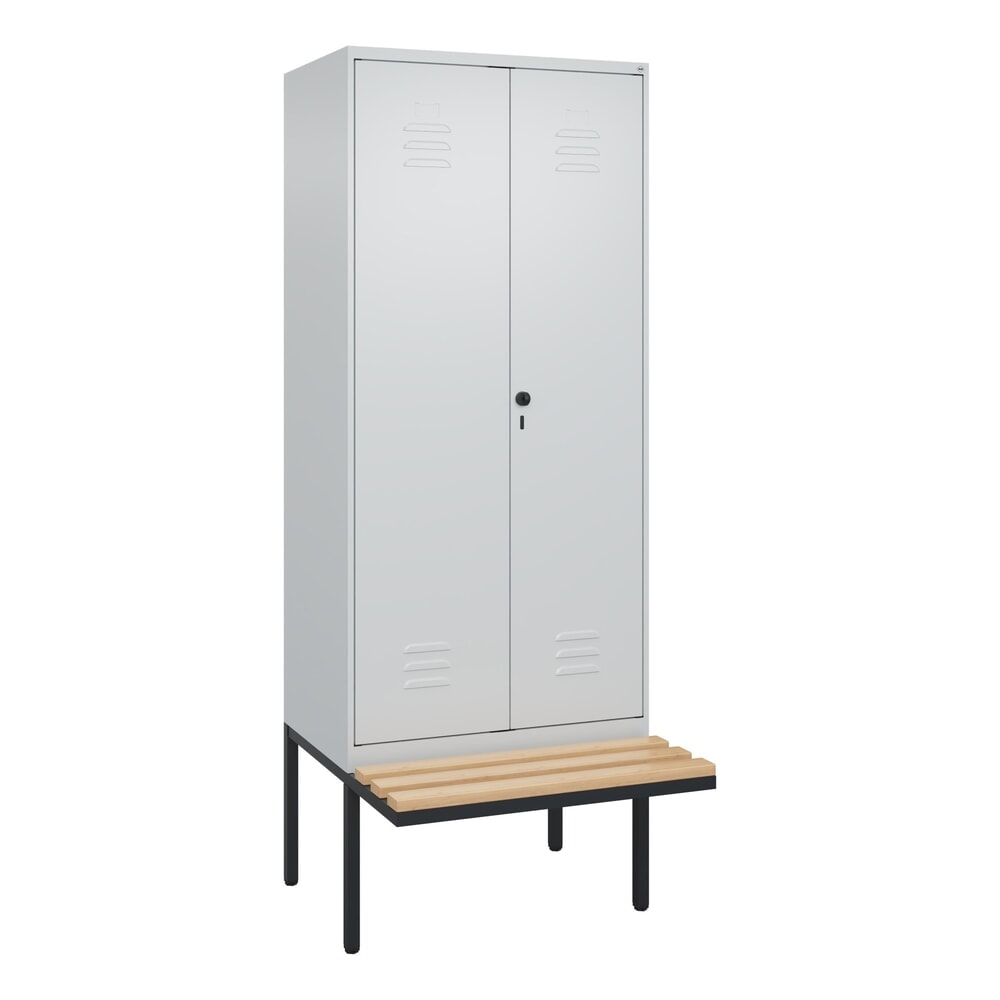 N° de l'image du produit 9 : C+P Schwarz-Weiß-Spind Classic PLUS, 2 Abteile, HxBxT 2.120 x 800 x 815 mm, für Vorhängeschloss, auskragende Bank aus Buche, lichtgrau, lichtgrau