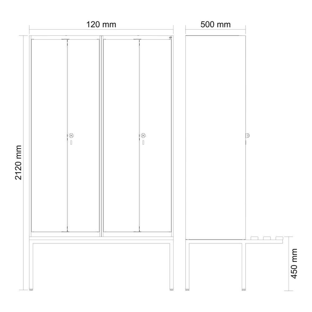 Produktabbildung Nr. 8: C+P Schwarz-Weiss-Spind Classic PLUS, 4 Abteile, HxBxT 2.120 x 1.200 x 815 mm, Zylinderschloss, auskragende Bank aus Buche, lichtgrau, clowngrün