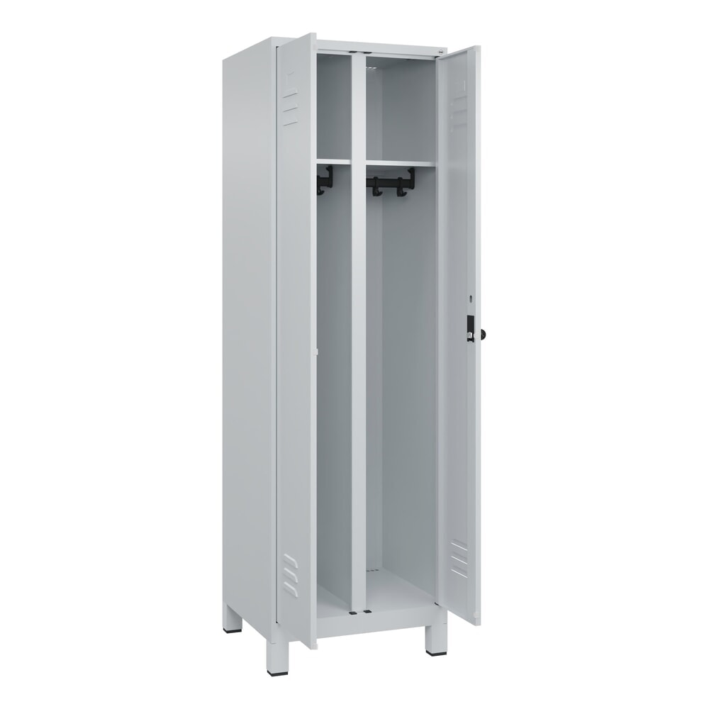 N° de l'image du produit 1 : C+P Schwarz-Weiß-Spind Classic PLUS, Füße, 2 Abteile, HxBxT 1.950 x 600 x 500 mm, lichtgrau, lichtgrau, für Vorhängeschloss