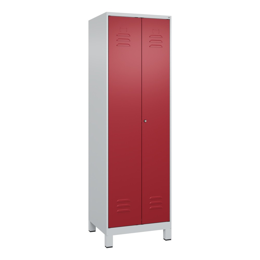 Produktabbildung: C+P Schwarz-Weiss-Spind Classic PLUS, Füsse, 2 Abteile, HxBxT 1.950 x 600 x 500 mm, lichtgrau, rubinrot, Zylinderschloss