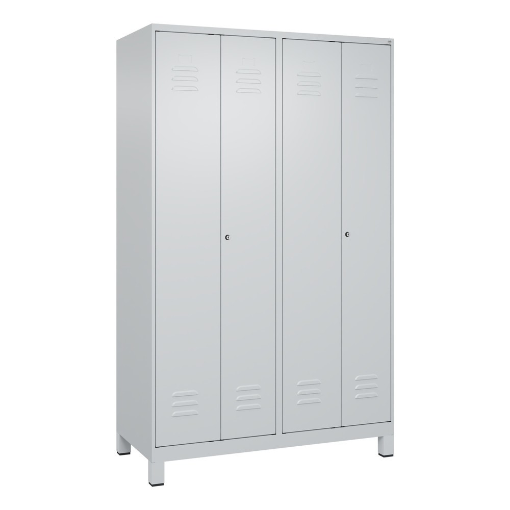 Produktabbildung: C+P Schwarz-Weiss-Spind Classic PLUS, Füsse, 4 Abteile, HxBxT 1.950 x 1.200 x 500 mm, lichtgrau, lichtgrau, Zylinderschloss