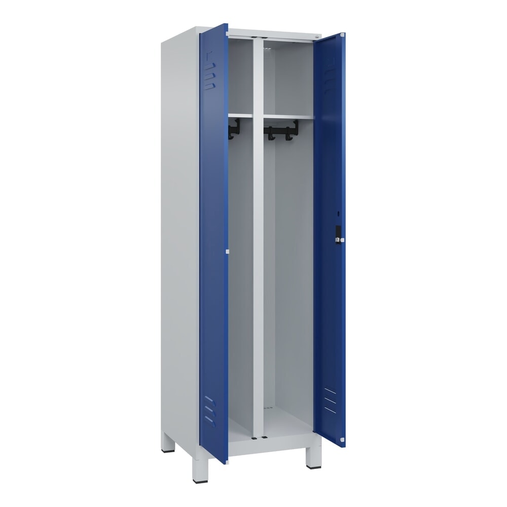 C+P Schwarz-Weiss-Spind Classic PLUS, Füsse, 2 Abteile, HxBxT 1.950 x 600 x 500 mm, lichtgrau, enzianblau, Zylinderschloss Produktabbildung: C+P Schwarz-Weiss-Spind Classic PLUS, Füsse, 2 Abteile, HxBxT 1.950 x 600 x 500 mm, lichtgrau, enzianblau, Zylinderschloss