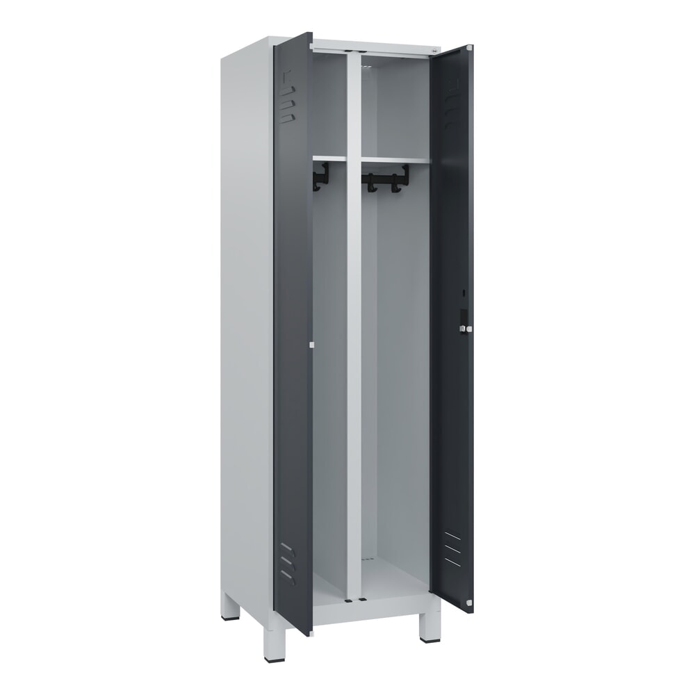 N° de l'image du produit 1 : C+P Schwarz-Weiß-Spind Classic PLUS, Füße, 2 Abteile, HxBxT 1.950 x 600 x 500 mm, lichtgrau, anthrazitgrau, Zylinderschloss