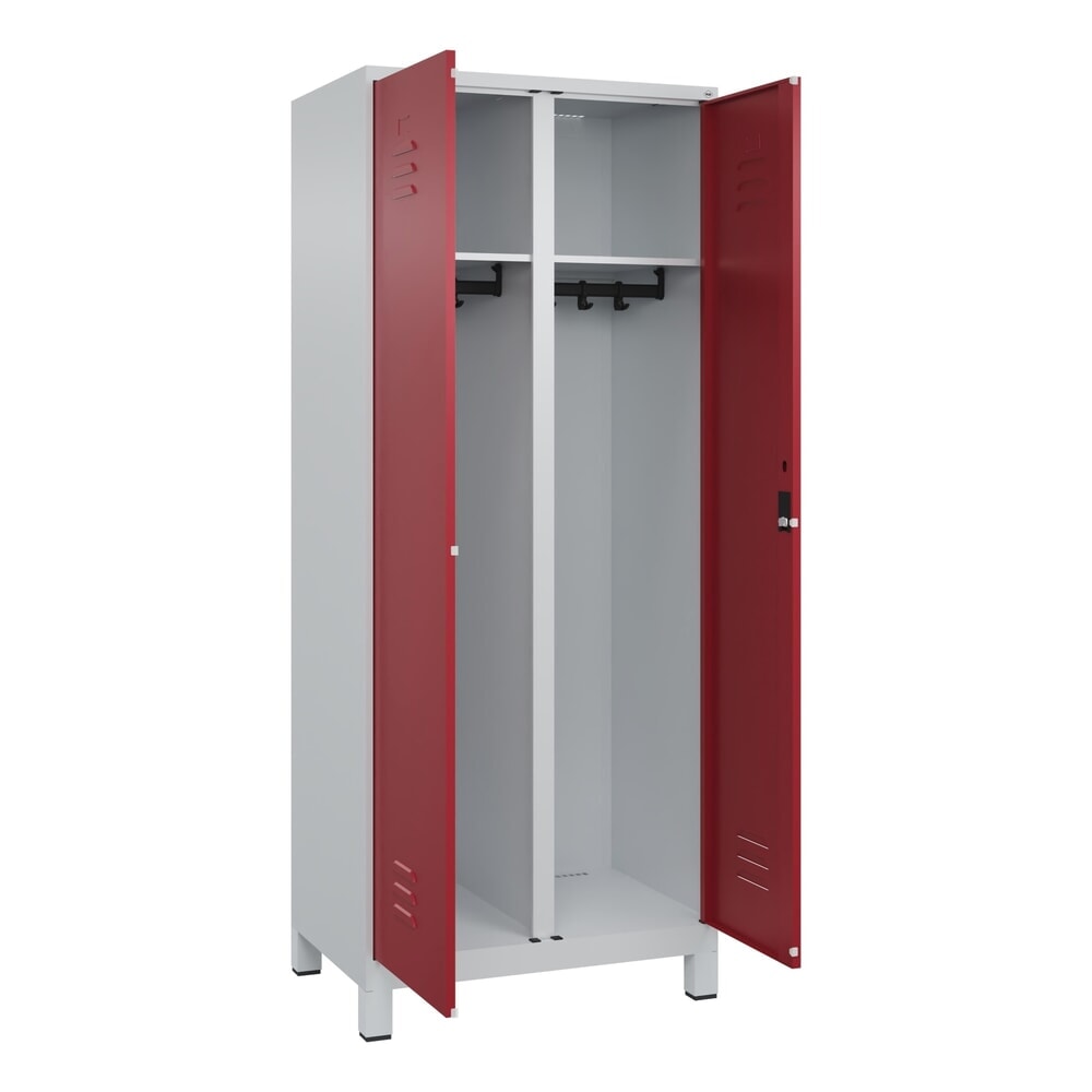 C+P Schwarz-Weiß-Spind Classic PLUS, Füße, 2 Abteile, HxBxT 1.950 x 800 x 500 mm, lichtgrau, rubinrot, Zylinderschloss N° de l'image du produit 1 : C+P Schwarz-Weiß-Spind Classic PLUS, Füße, 2 Abteile, HxBxT 1.950 x 800 x 500 mm, lichtgrau, rubinrot, Zylinderschloss