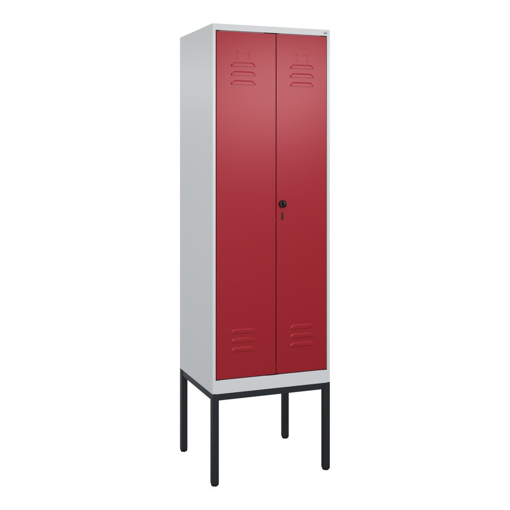 Produktabbildung: C+P Schwarz-Weiss-Spind Classic PLUS, Gestell, 2 Abteile, HxBxT 2.120 x 600 x 500 mm, lichtgrau, rubinrot, für Vorhängeschloss