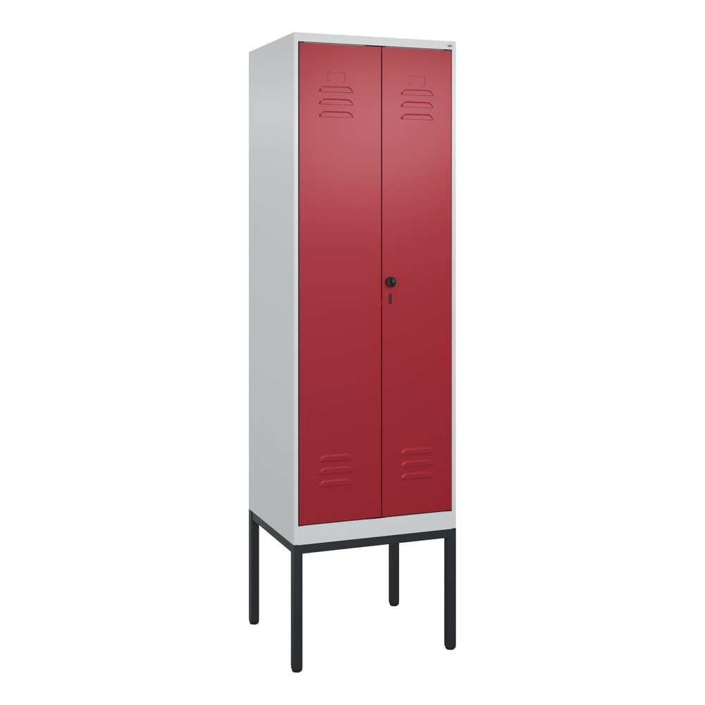N° de l'image du produit 9 : C+P Schwarz-Weiß-Spind Classic PLUS, Gestell, 2 Abteile, HxBxT 2.120 x 600 x 500 mm, lichtgrau, rubinrot, für Vorhängeschloss