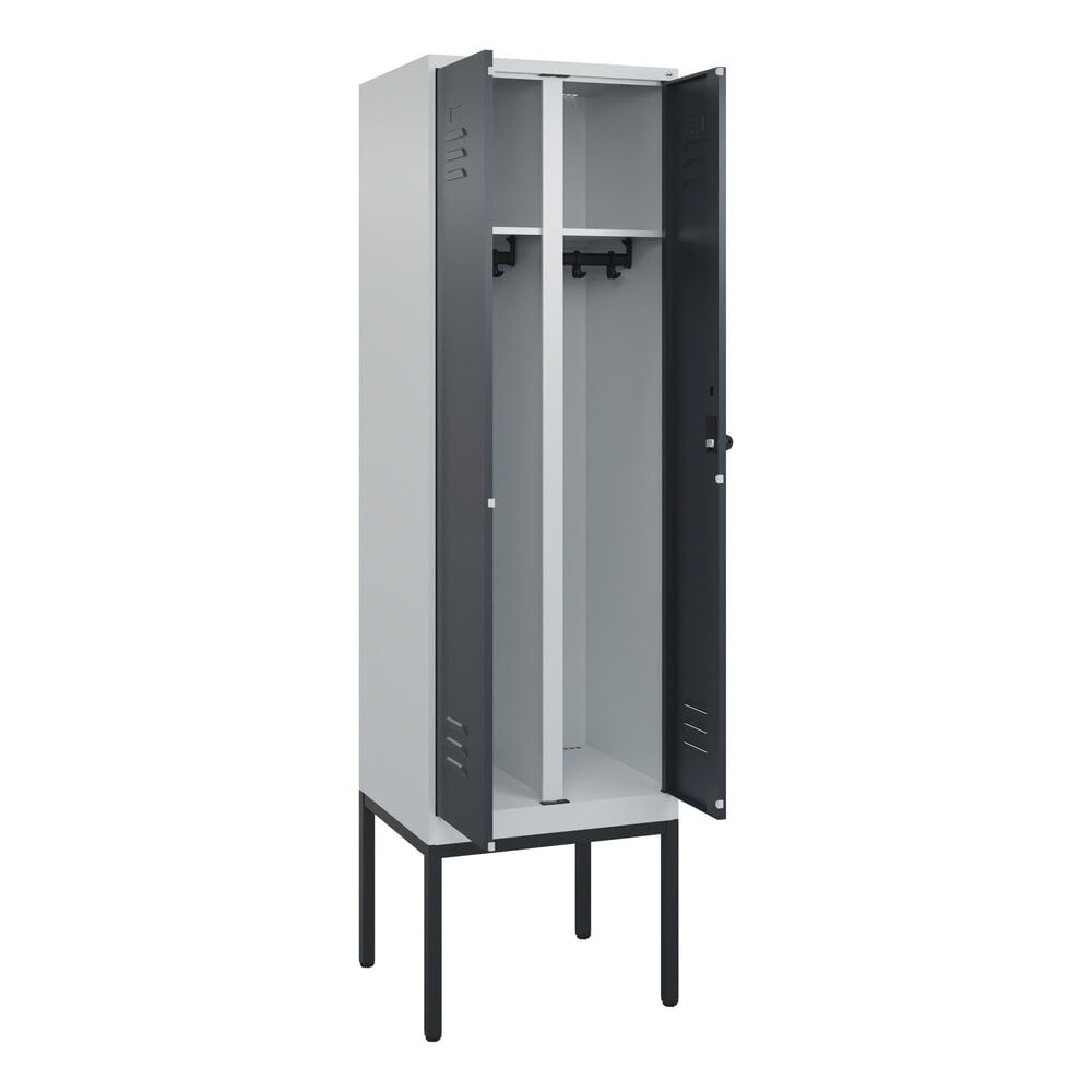 Illustration du produit: C+P Schwarz-Weiß-Spind Classic PLUS, Gestell, 2 Abteile, HxBxT 2.120 x 600 x 500 mm, lichtgrau, anthrazitgrau, für Vorhängeschloss