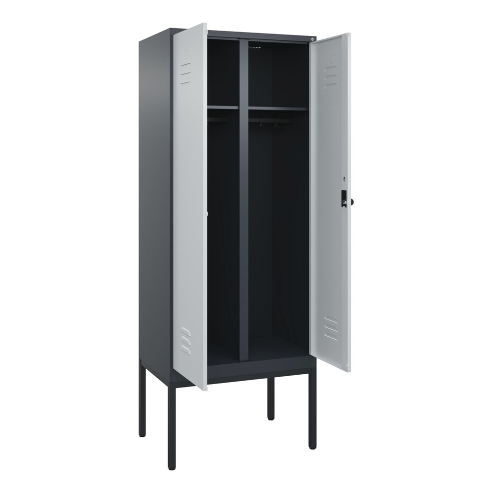 Produktabbildung: C+P Schwarz-Weiss-Spind Classic PLUS, Gestell, 2 Abteile, HxBxT 2.120 x 800 x 500 mm, anthrazitgrau, lichtgrau, für Vorhängeschloss